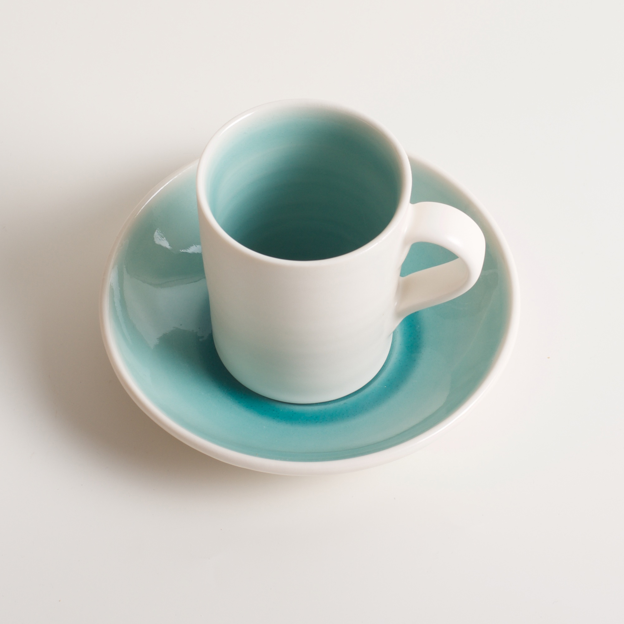 Linda Bloomfield handmade porcelain coffee cup and saucer - turquoise