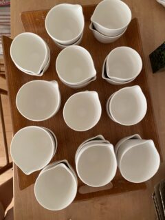 New packaging regulations have made it much more difficult to ship to customers in the EU. In recent years I’ve been making more orders for businesses here in the UK: tea ware for tea importers, tableware for restaurants and lighting for lighting designers. I find I prefer making wholesale orders as then I can spend more time in my studio, less time packing individual orders and less time exhibiting at fairs.